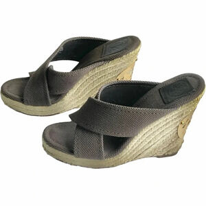 Tory Burch Chocolate Brown Crossover Kristen Espadrille Wedges/Gold Emblem sz 7